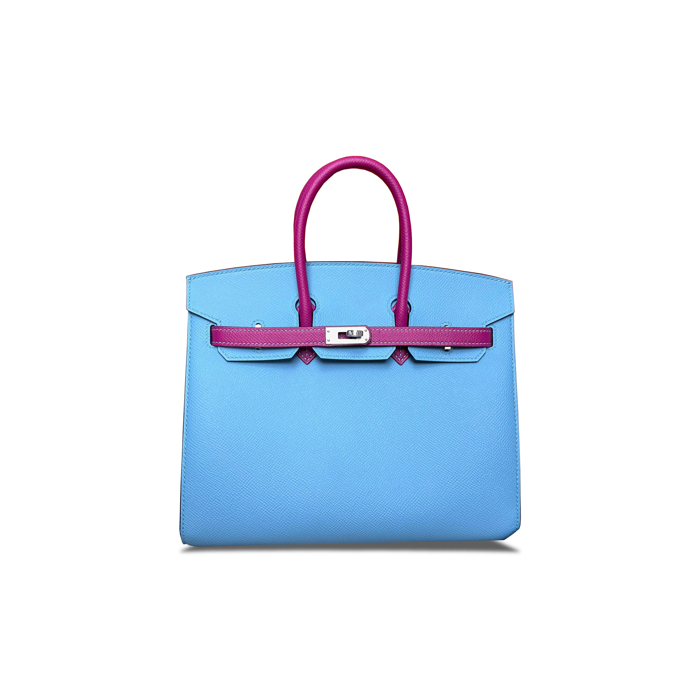 HERMES BIRKIN 25 EPSOM NORTHERN BLUE WITH ROSE PURPLE AND SILVER BUCKLE BAG H028368CK8S (25*20*13cm)